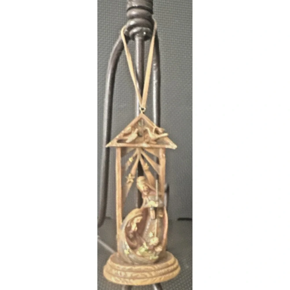 Hanging or Standing Resin Nativity Scene Ornament Rustic Holy Family Christmas